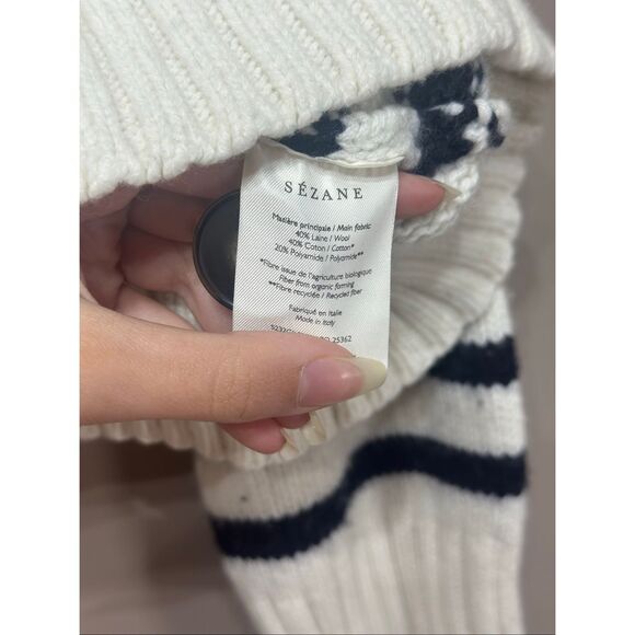 La Maille Sézane Blue & White Striped Fishermancore Nautical Button Up Cardigan - Picture 6 of 11